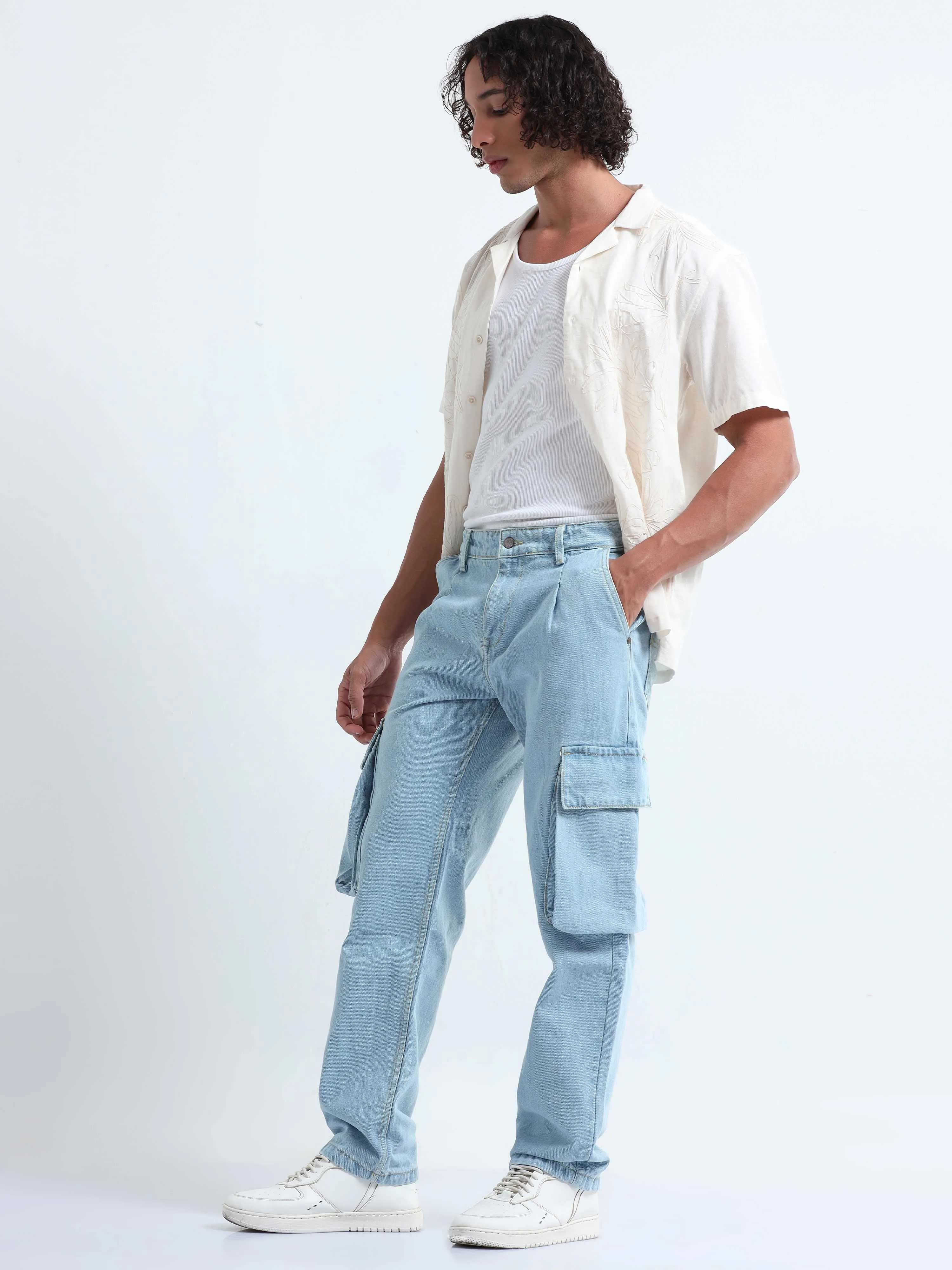 Classic Relaxed Light Blue Denim Cargo