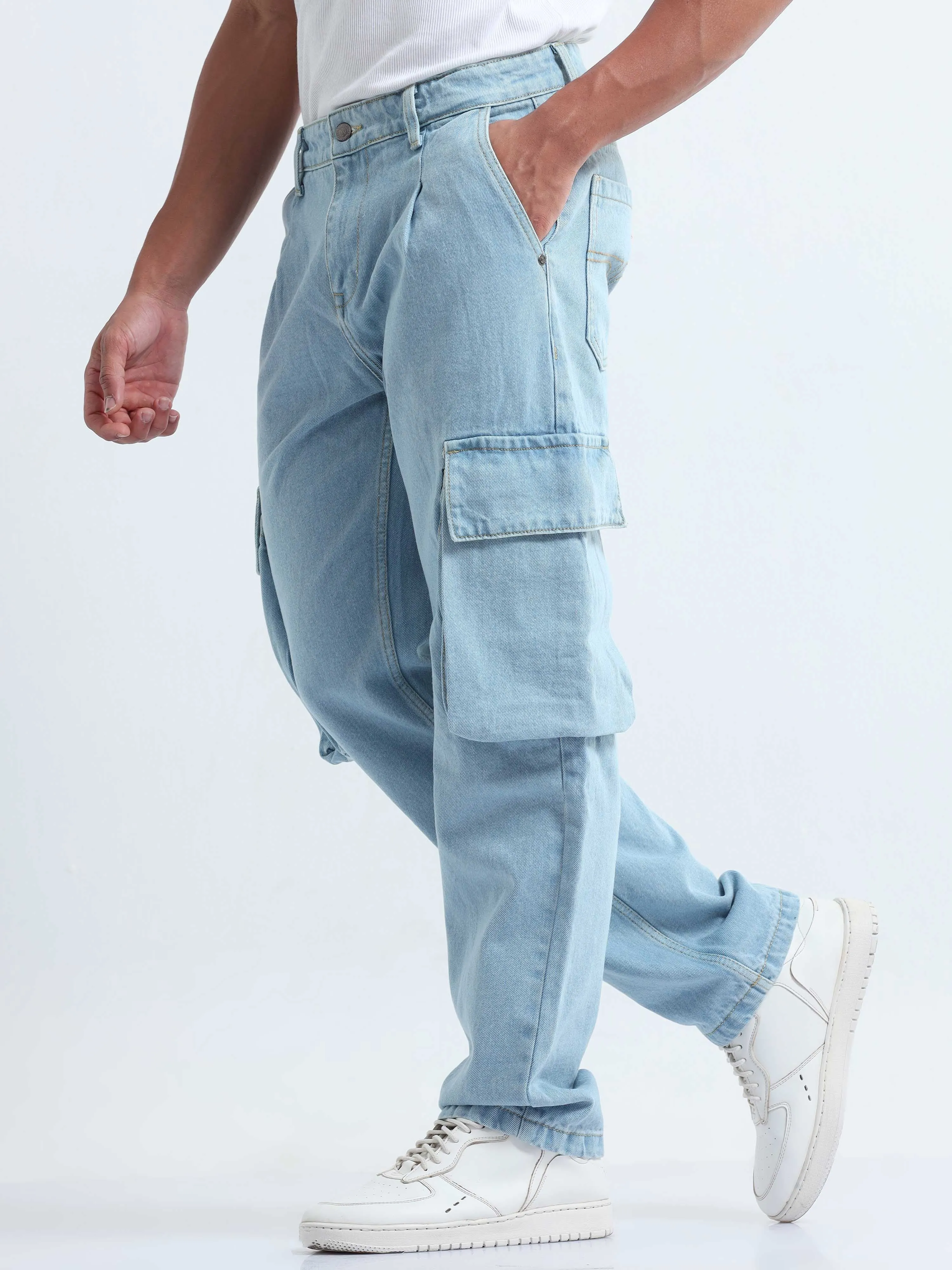 Classic Relaxed Light Blue Denim Cargo