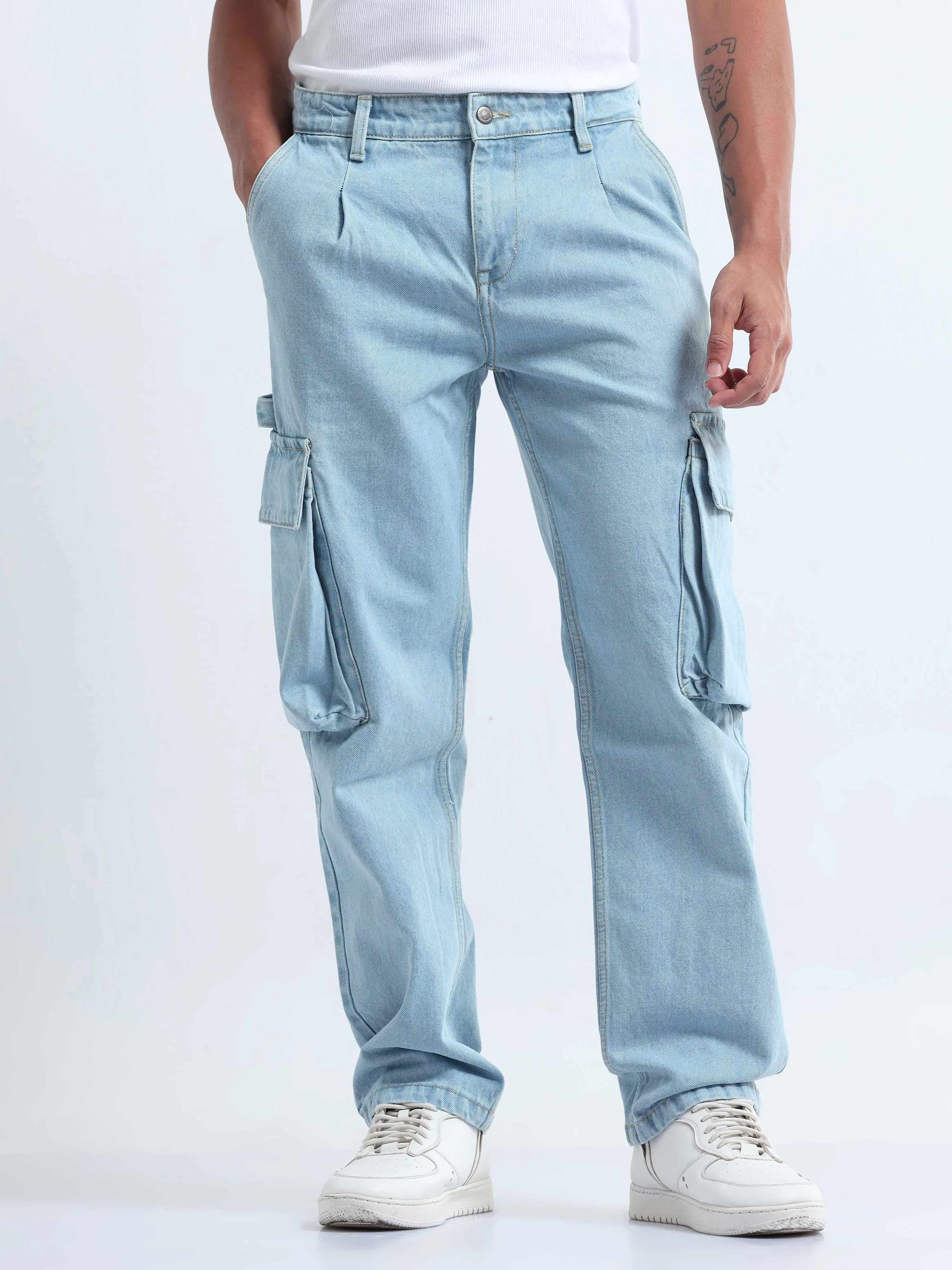 Classic Relaxed Light Blue Denim Cargo