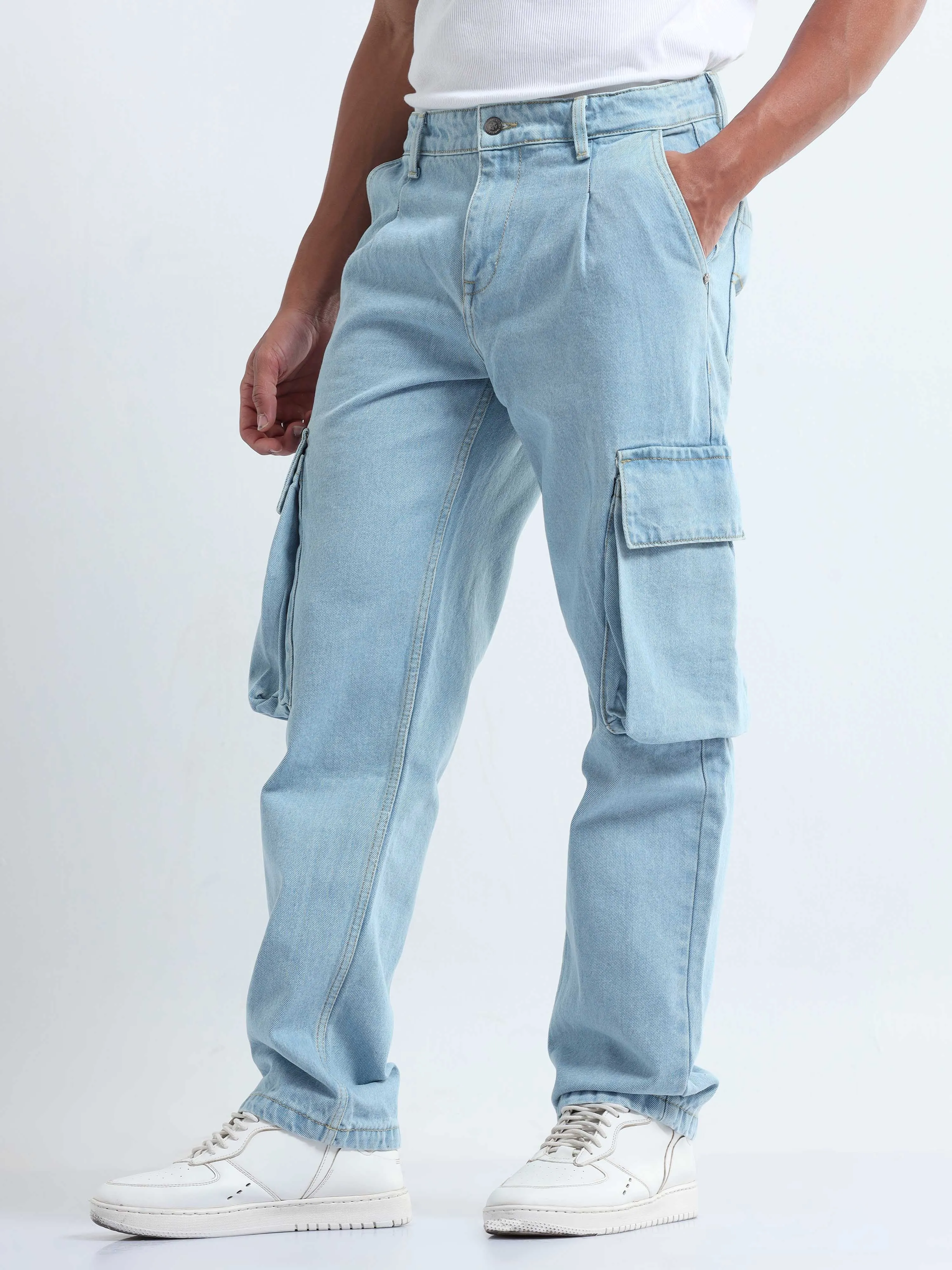 Classic Relaxed Light Blue Denim Cargo