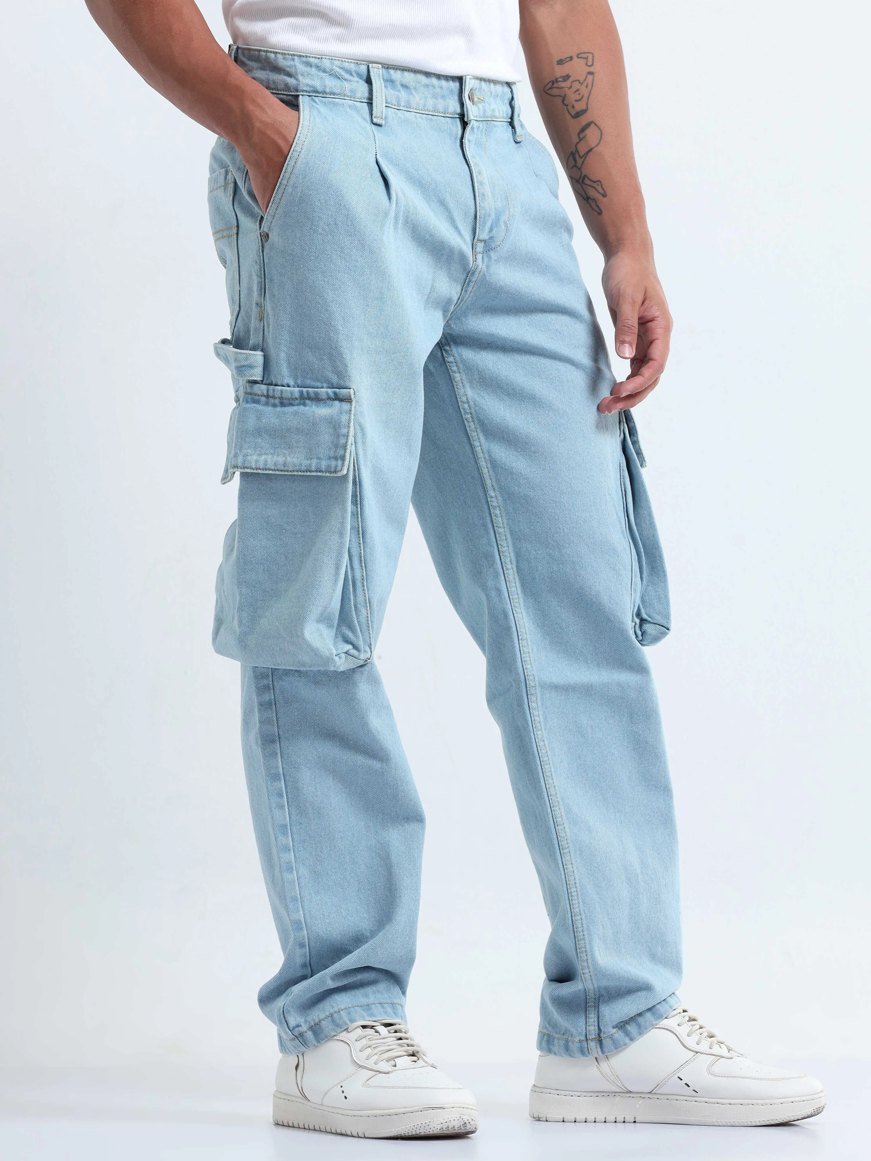 Classic Relaxed Light Blue Denim Cargo