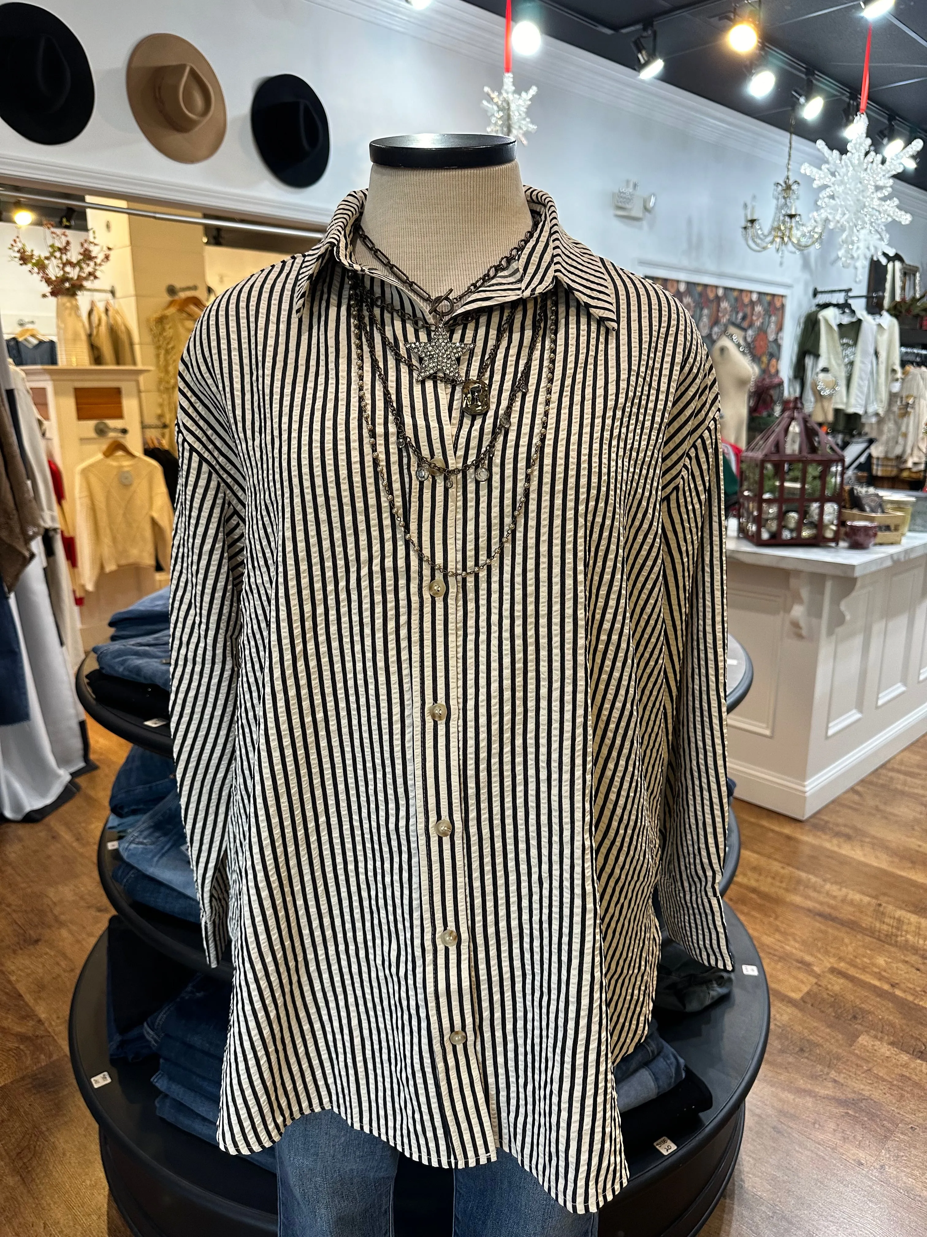 Coffee Shop Cutie Striped Button Up