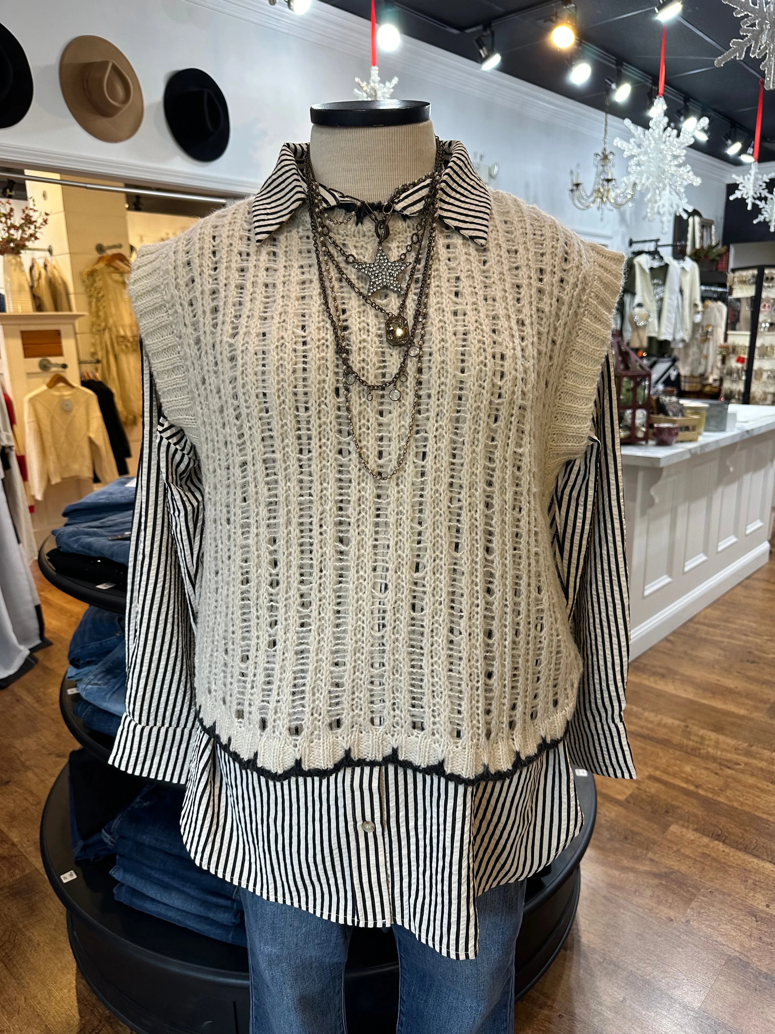 Coffee Shop Cutie Striped Button Up