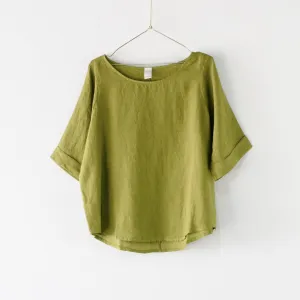Curved Hemline Linen Top by Montaigne Free Size