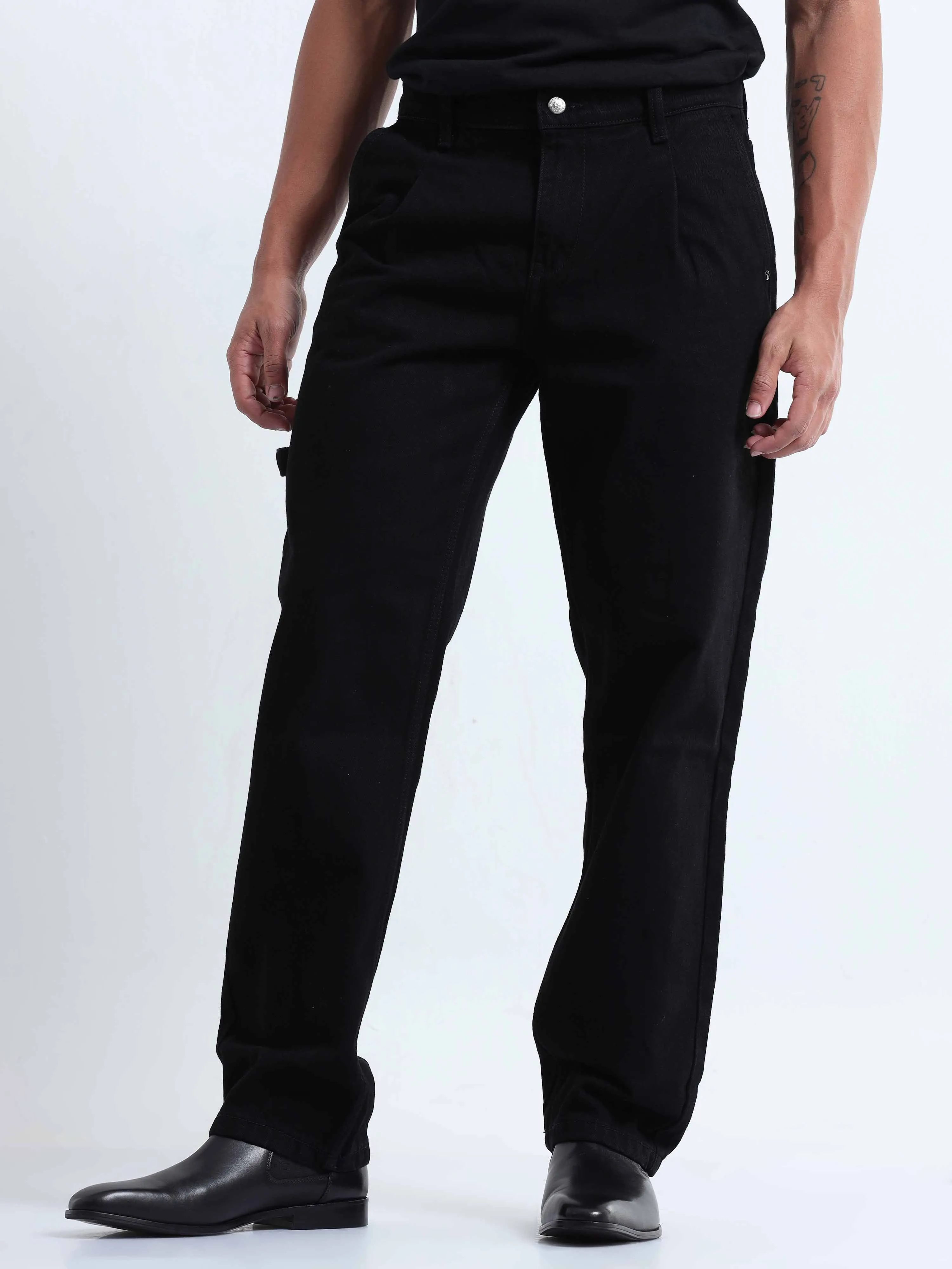 Duca Relaxed Pleated Black Denim
