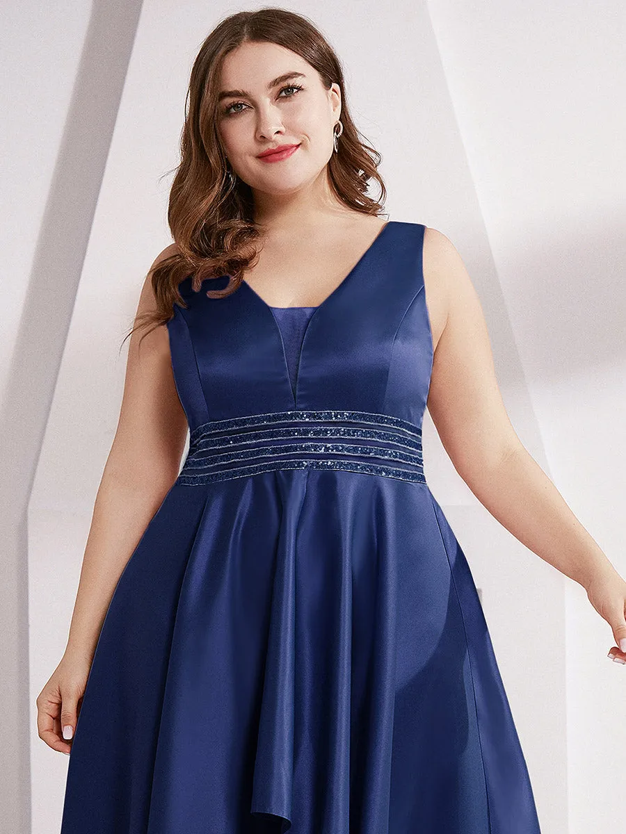Efashiongirl Ever-Pretty Plus Size Women's V-Neck High Low Cocktail Party Maxi Dress EP00877