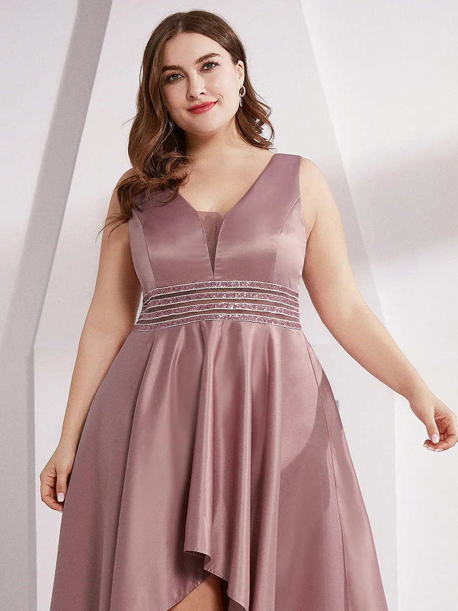 Efashiongirl Ever-Pretty Plus Size Women's V-Neck High Low Cocktail Party Maxi Dress EP00877