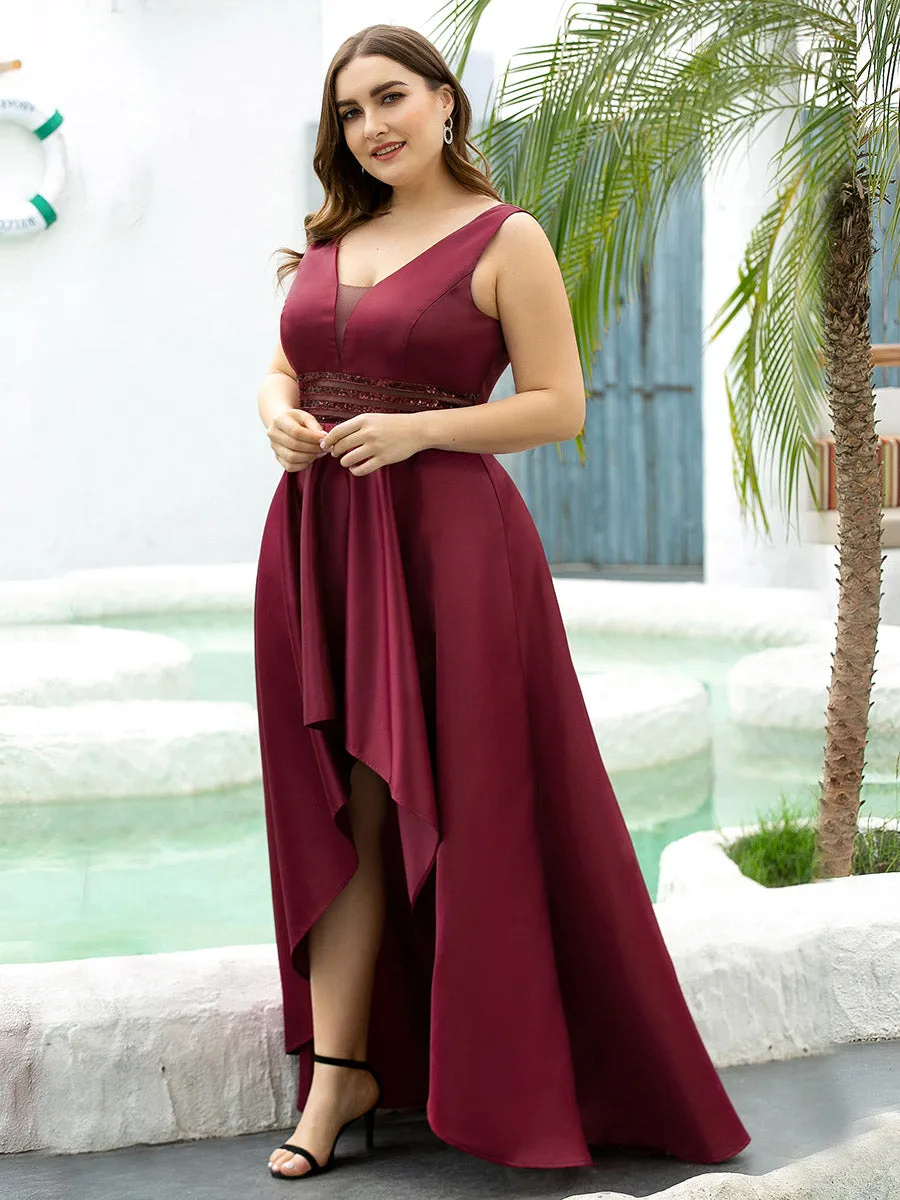 Efashiongirl Ever-Pretty Plus Size Women's V-Neck High Low Cocktail Party Maxi Dress EP00877