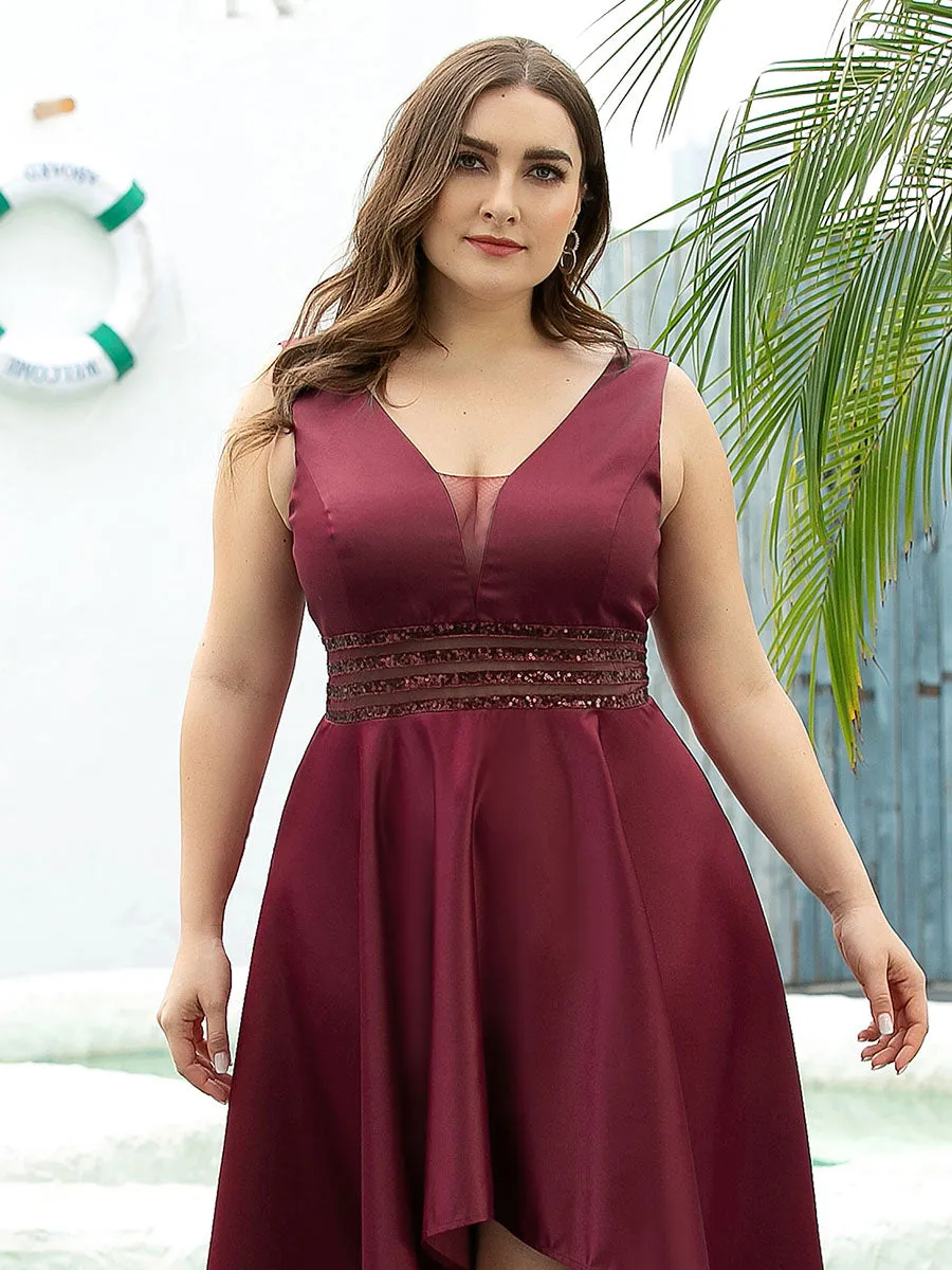 Efashiongirl Ever-Pretty Plus Size Women's V-Neck High Low Cocktail Party Maxi Dress EP00877