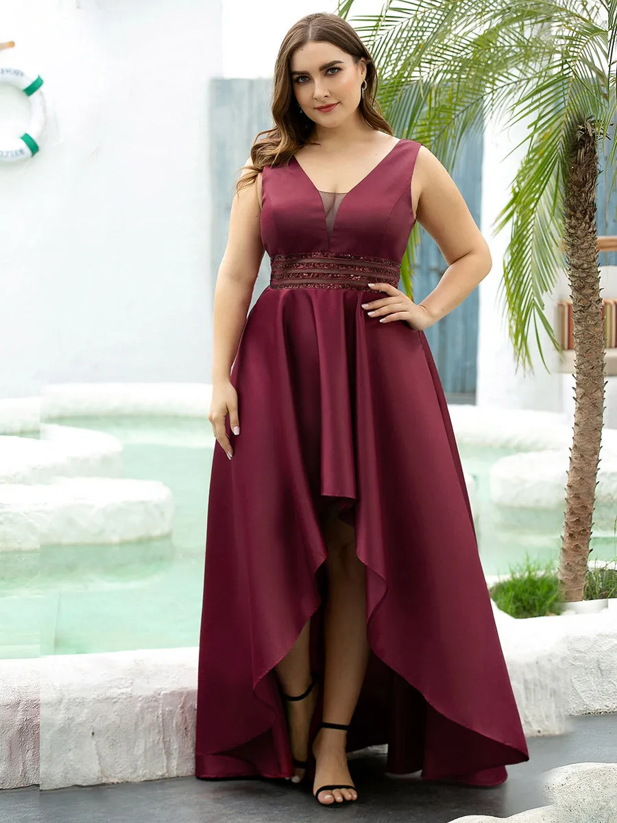 Efashiongirl Ever-Pretty Plus Size Women's V-Neck High Low Cocktail Party Maxi Dress EP00877