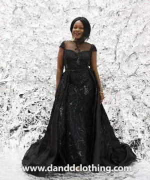 Evening Red Carpet Dress with Black Stones