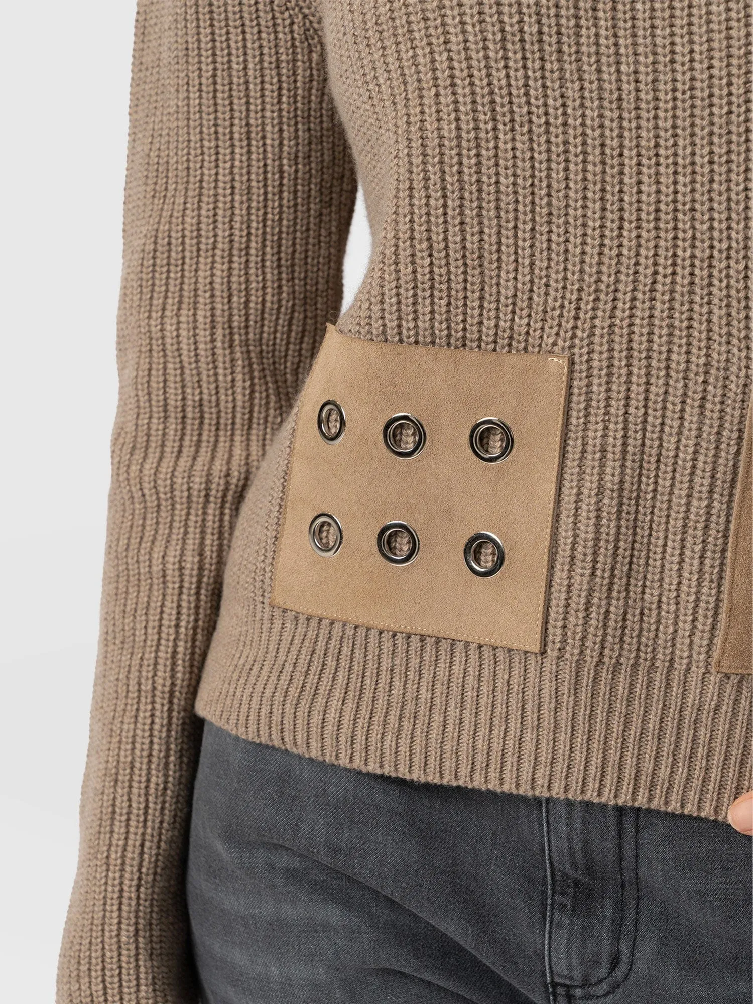 Eyelet Rib Knit Jumper - Mocha
