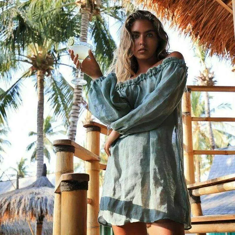 FashionSierra - New Women Ladies Boho Summer Sexy Off Shoulder Mini Short Dress Fashion Sexy Beach Solid Casual Loose Dress Sundress