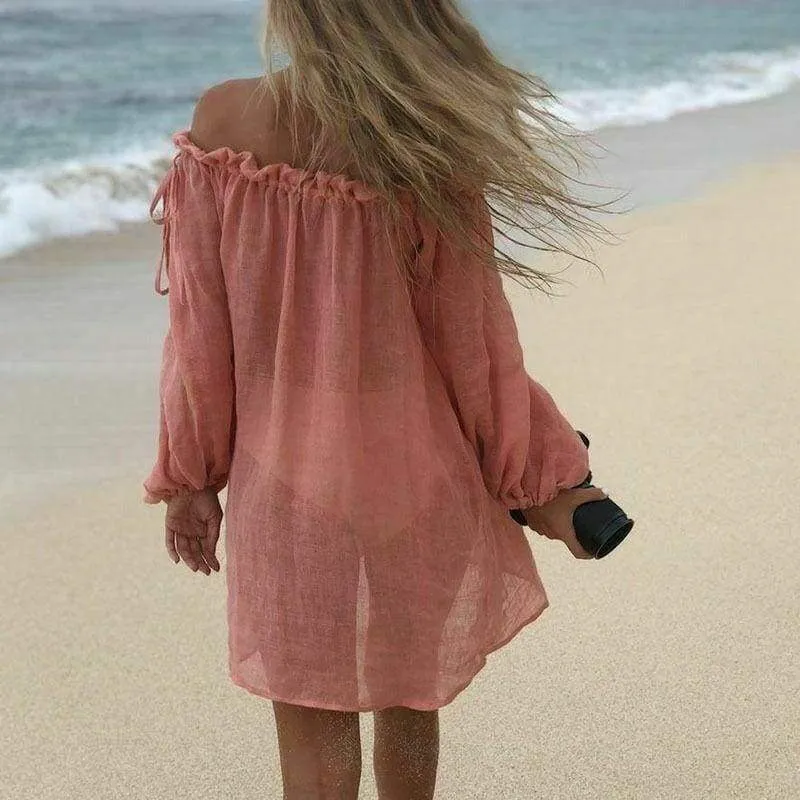 FashionSierra - New Women Ladies Boho Summer Sexy Off Shoulder Mini Short Dress Fashion Sexy Beach Solid Casual Loose Dress Sundress