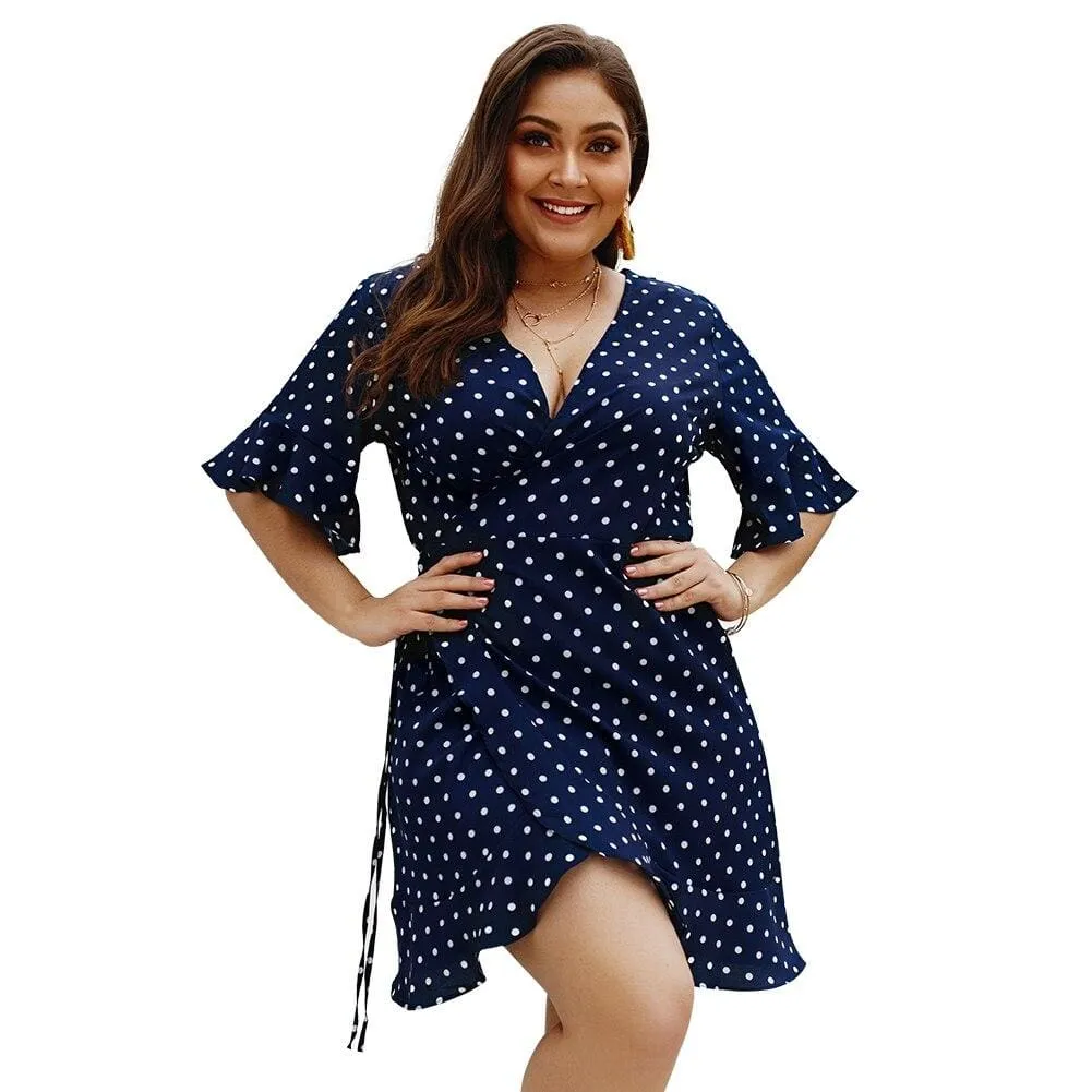 FashionSierra - Plus Size Women Summer High Waist Polka Dot Boho Beach Dress New Fashion Ladies Beach Dress Casual Short Sleeve V-Neck Sundress