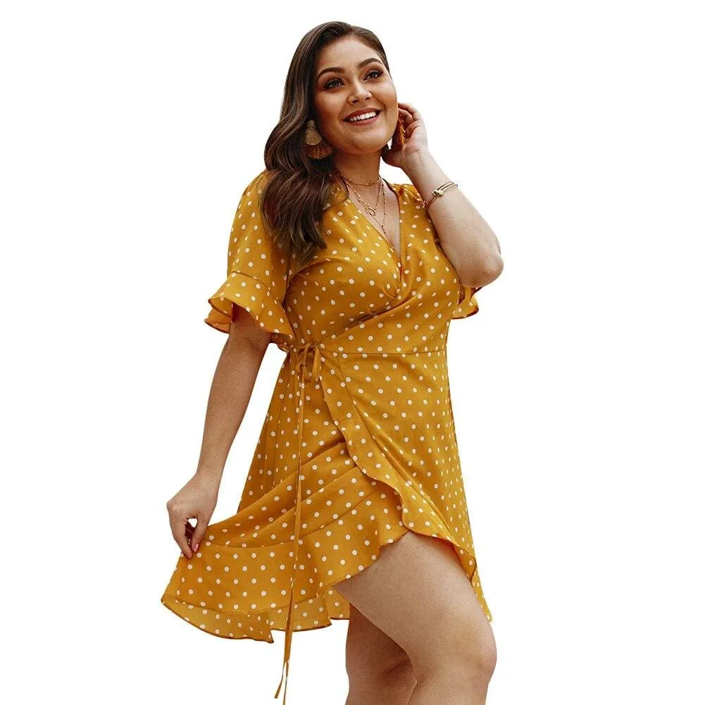 FashionSierra - Plus Size Women Summer High Waist Polka Dot Boho Beach Dress New Fashion Ladies Beach Dress Casual Short Sleeve V-Neck Sundress