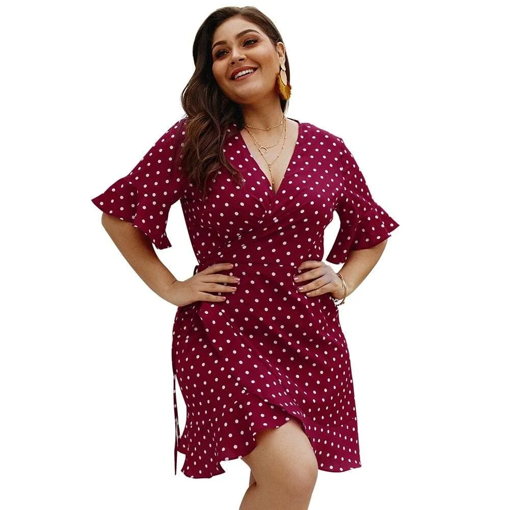 FashionSierra - Plus Size Women Summer High Waist Polka Dot Boho Beach Dress New Fashion Ladies Beach Dress Casual Short Sleeve V-Neck Sundress