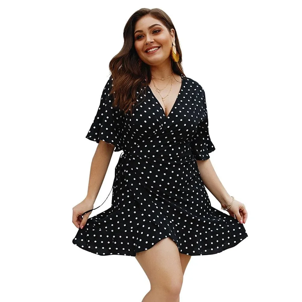 FashionSierra - Plus Size Women Summer High Waist Polka Dot Boho Beach Dress New Fashion Ladies Beach Dress Casual Short Sleeve V-Neck Sundress