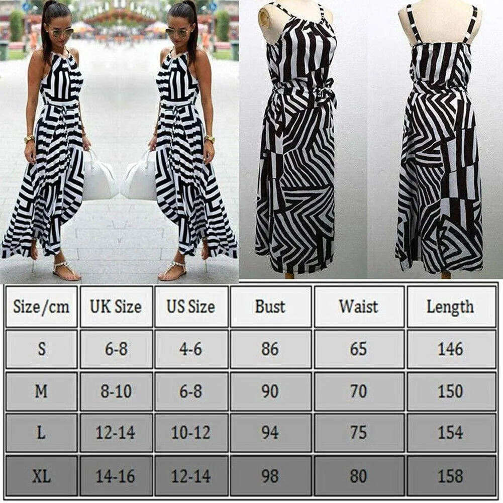 FashionSierra - Women Ladies Maxi Boho Floral Long Dress Casual Summer Beach Long Dress Striped Sleeveless High Waist Dress New arrival Sundress