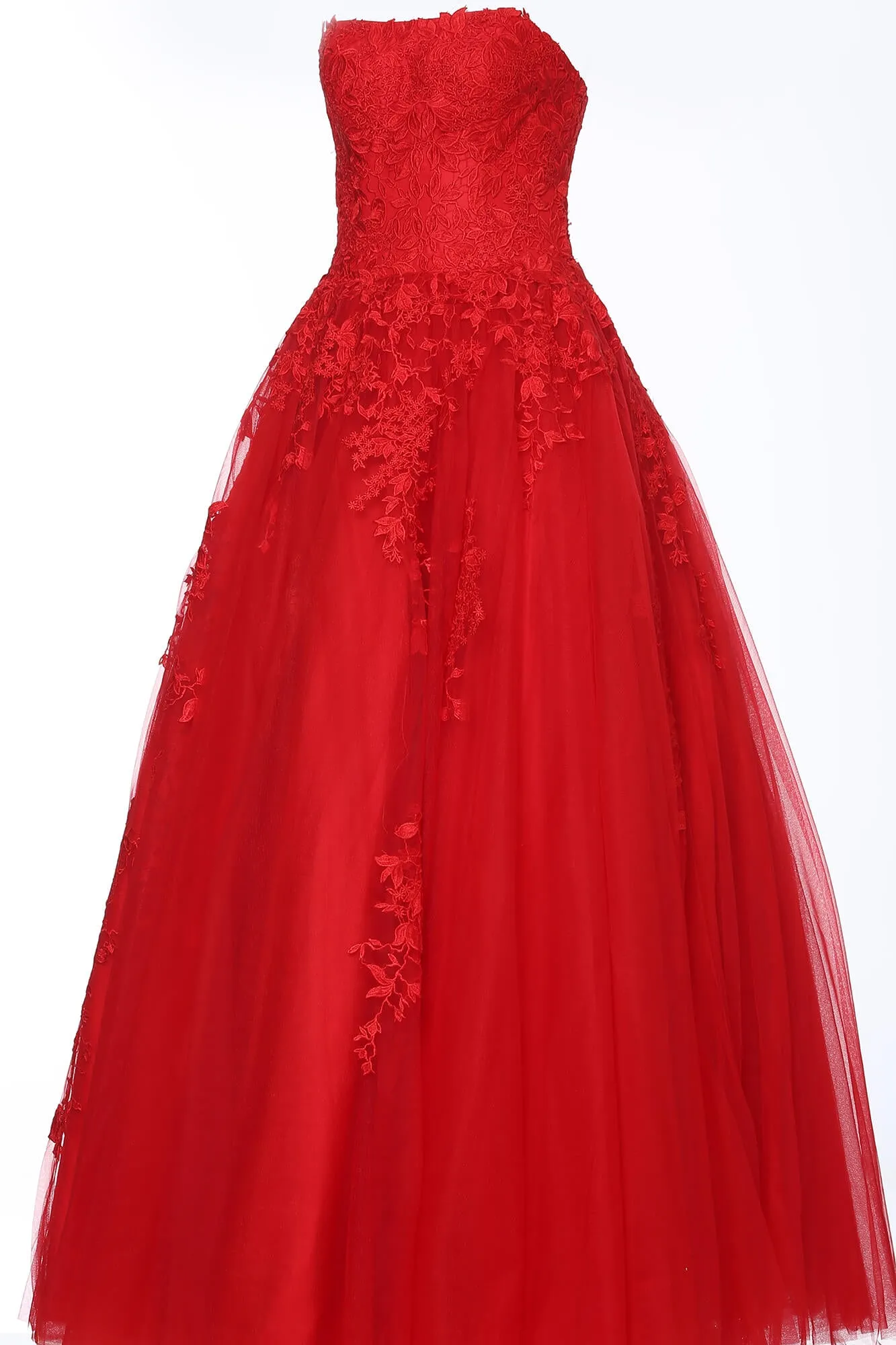 Floral Applique Strapless A-line Gown by Jovani 1831
