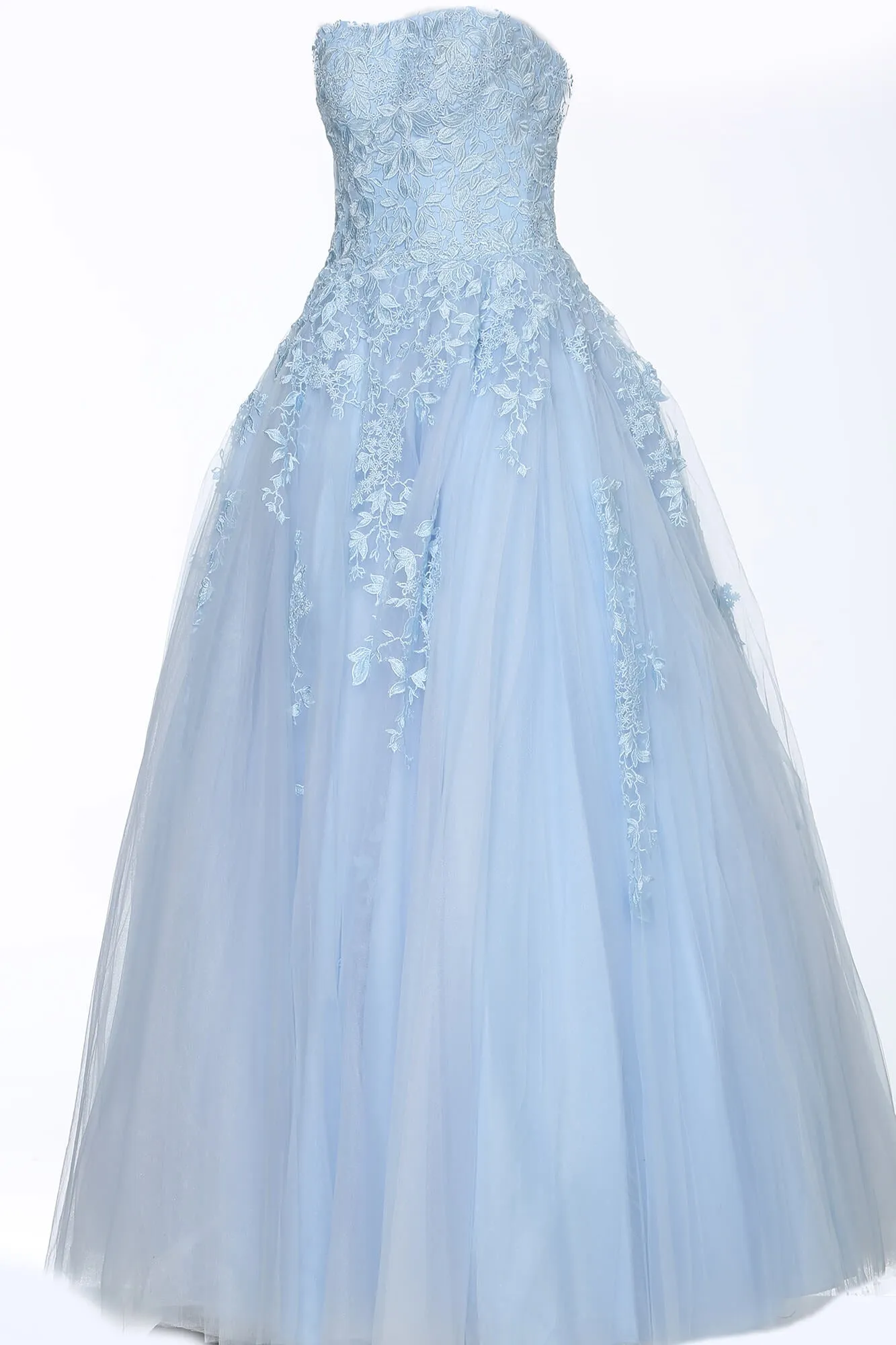 Floral Applique Strapless A-line Gown by Jovani 1831