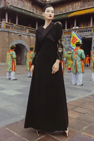 Florine A-line Crossover Velvet Satin Floor Length Dress