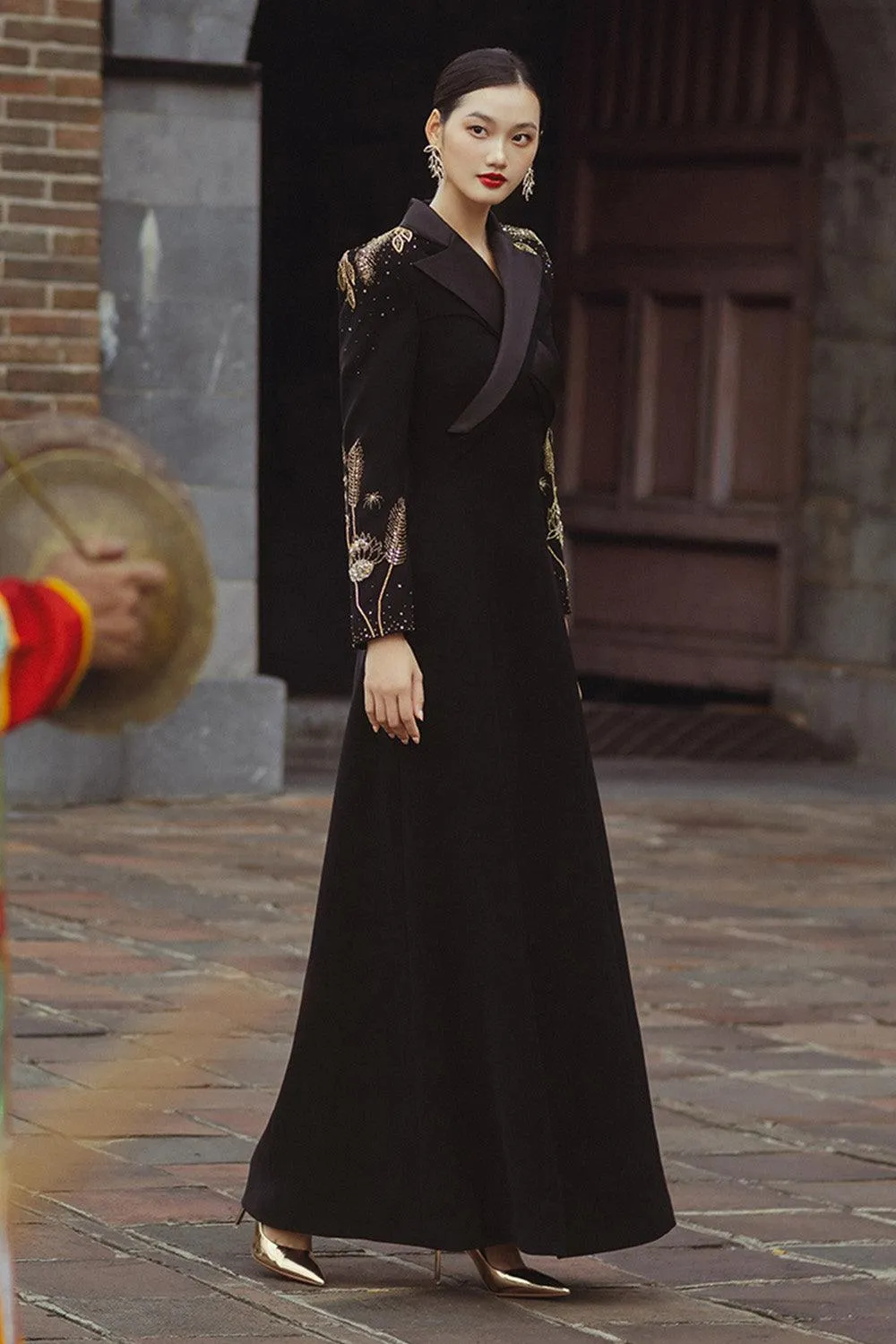Florine A-line Crossover Velvet Satin Floor Length Dress