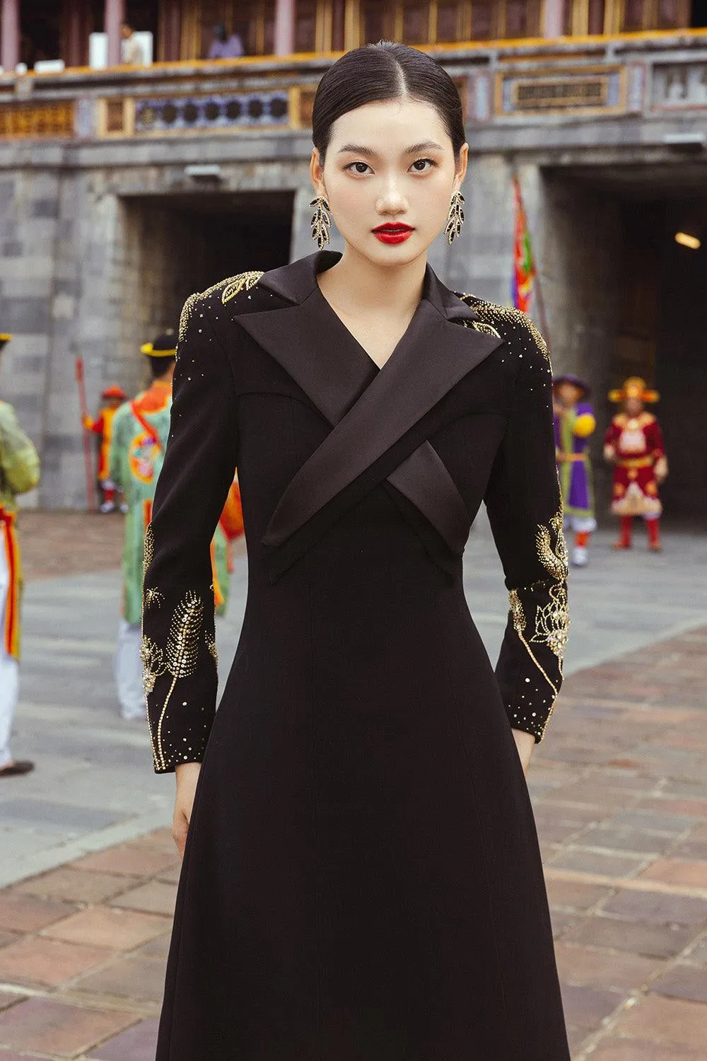 Florine A-line Crossover Velvet Satin Floor Length Dress