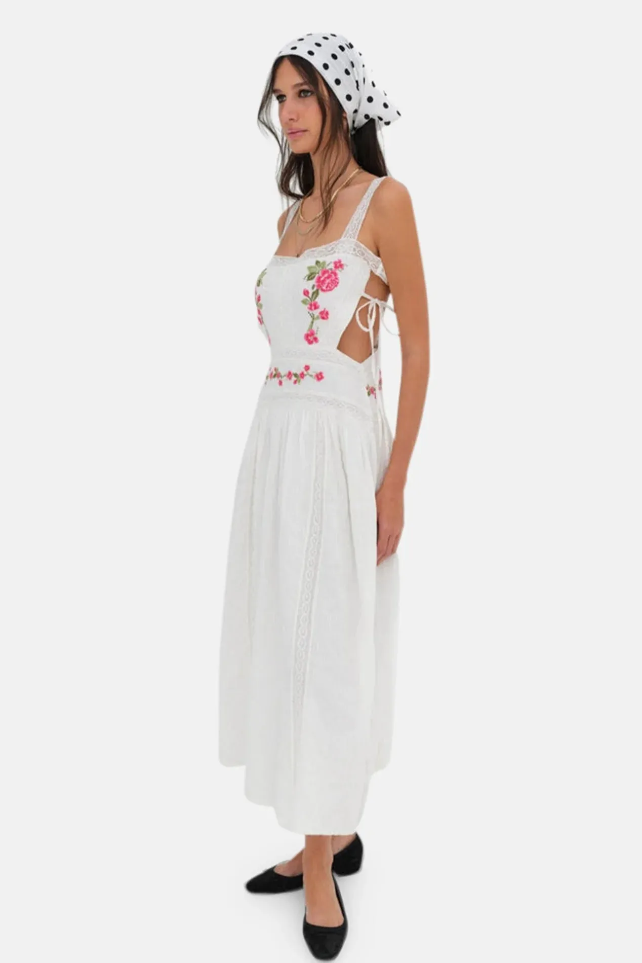 For Love & Lemons Jolene Embroidered Midi Dress