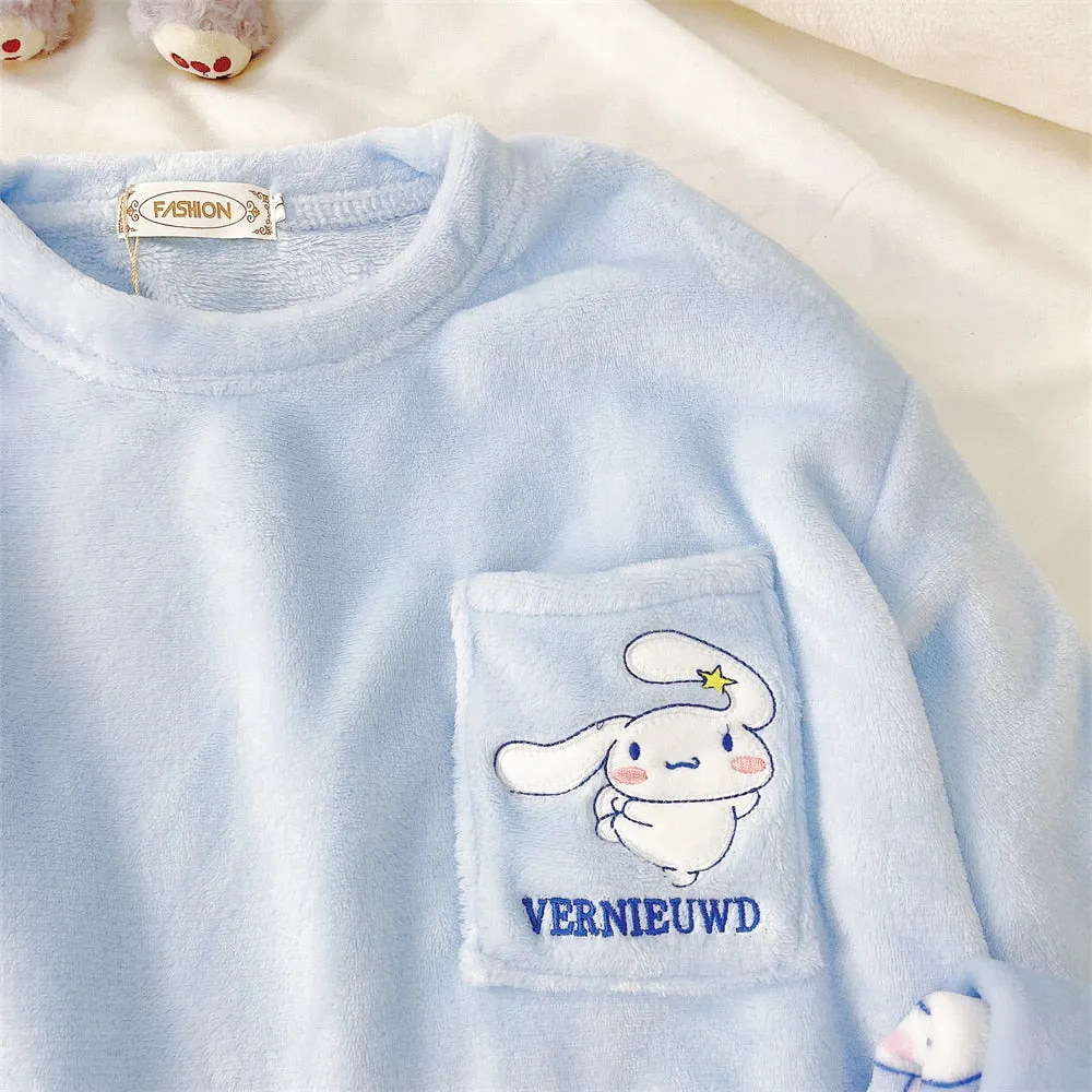 Fuzzy Kawaii Blue Pajama Set