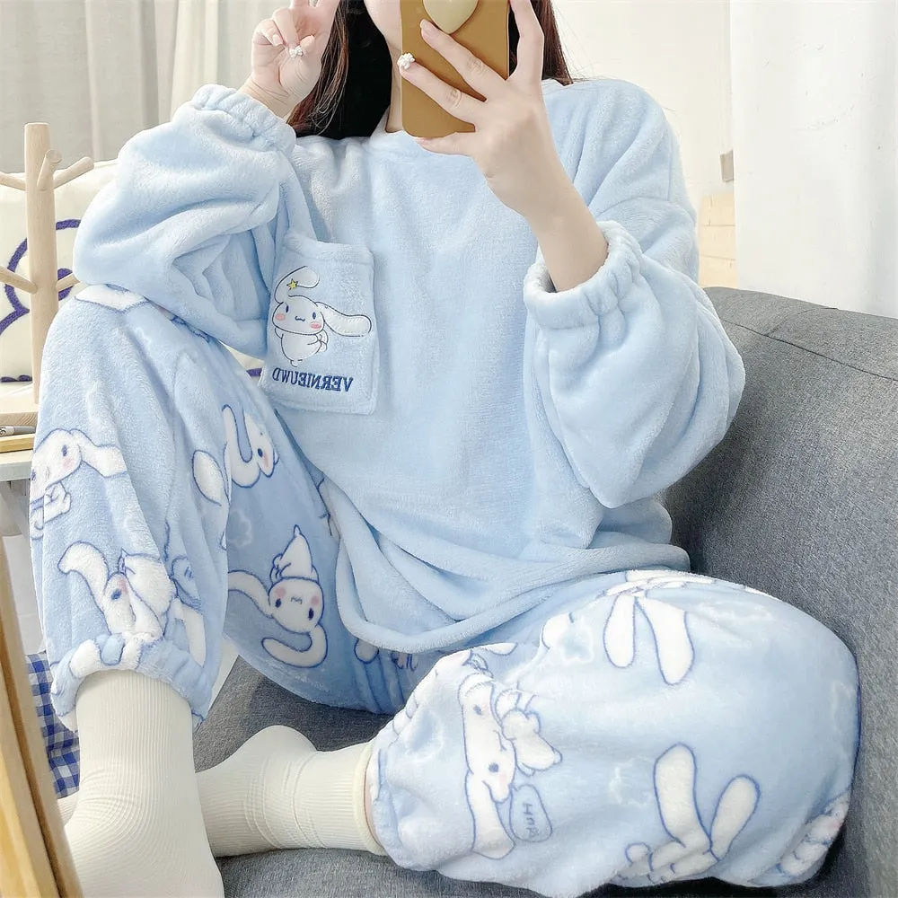 Fuzzy Kawaii Blue Pajama Set