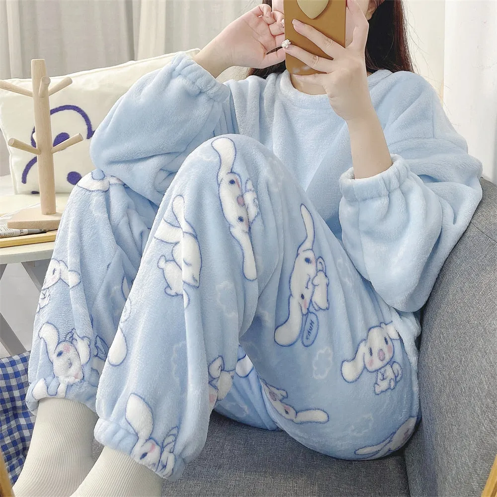 Fuzzy Kawaii Blue Pajama Set