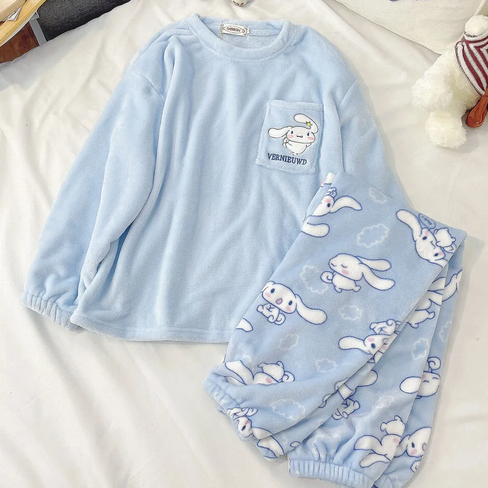 Fuzzy Kawaii Blue Pajama Set