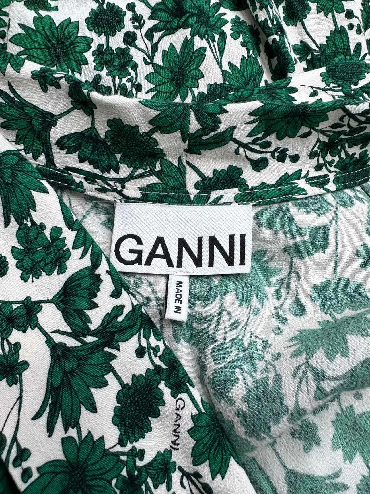 GANNI Green Floral Print Wrap Dress Size S
