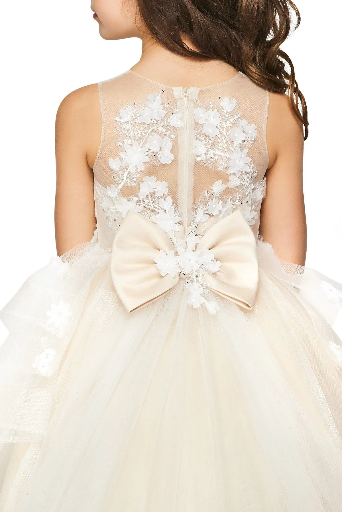 Girls Long 3D Floral Applique Dress by Cinderella Couture 5093