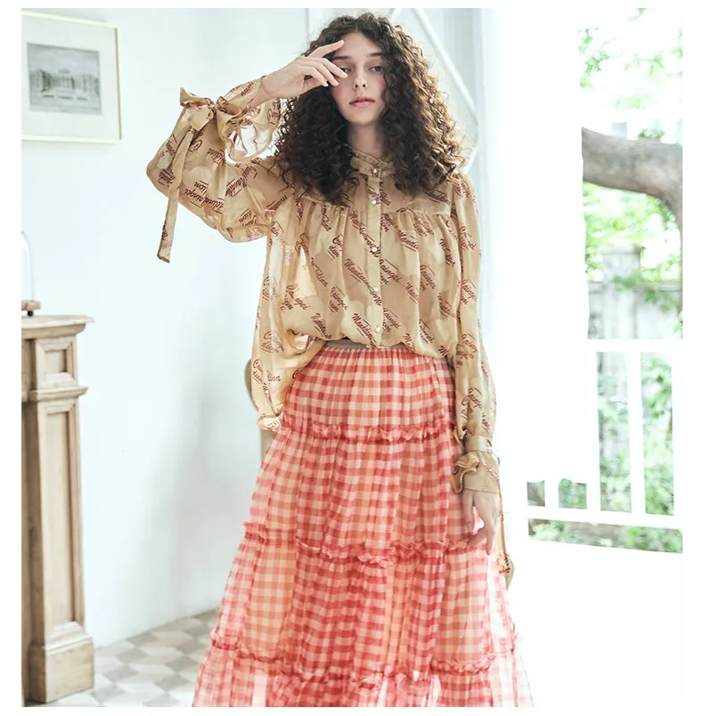 JAM PRINCESS RUFFLE MIDI SKIRT IN RED CHECK