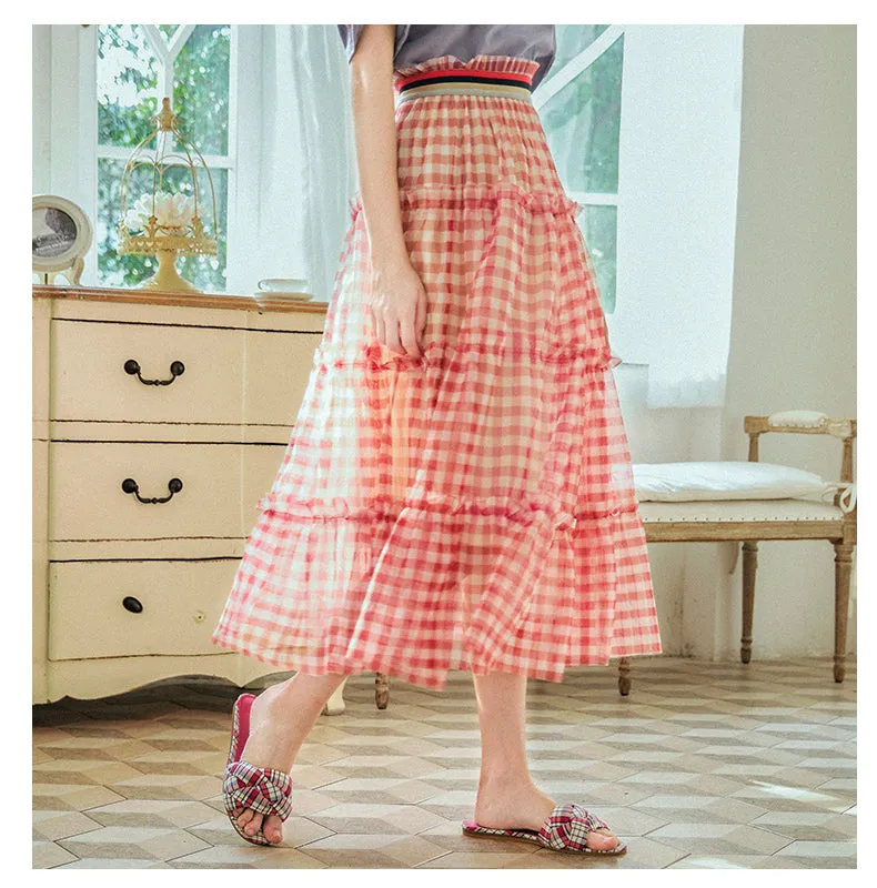 JAM PRINCESS RUFFLE MIDI SKIRT IN RED CHECK