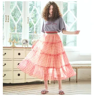 JAM PRINCESS RUFFLE MIDI SKIRT IN RED CHECK