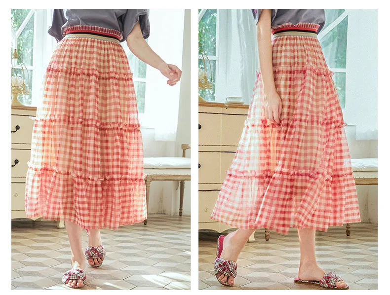 JAM PRINCESS RUFFLE MIDI SKIRT IN RED CHECK