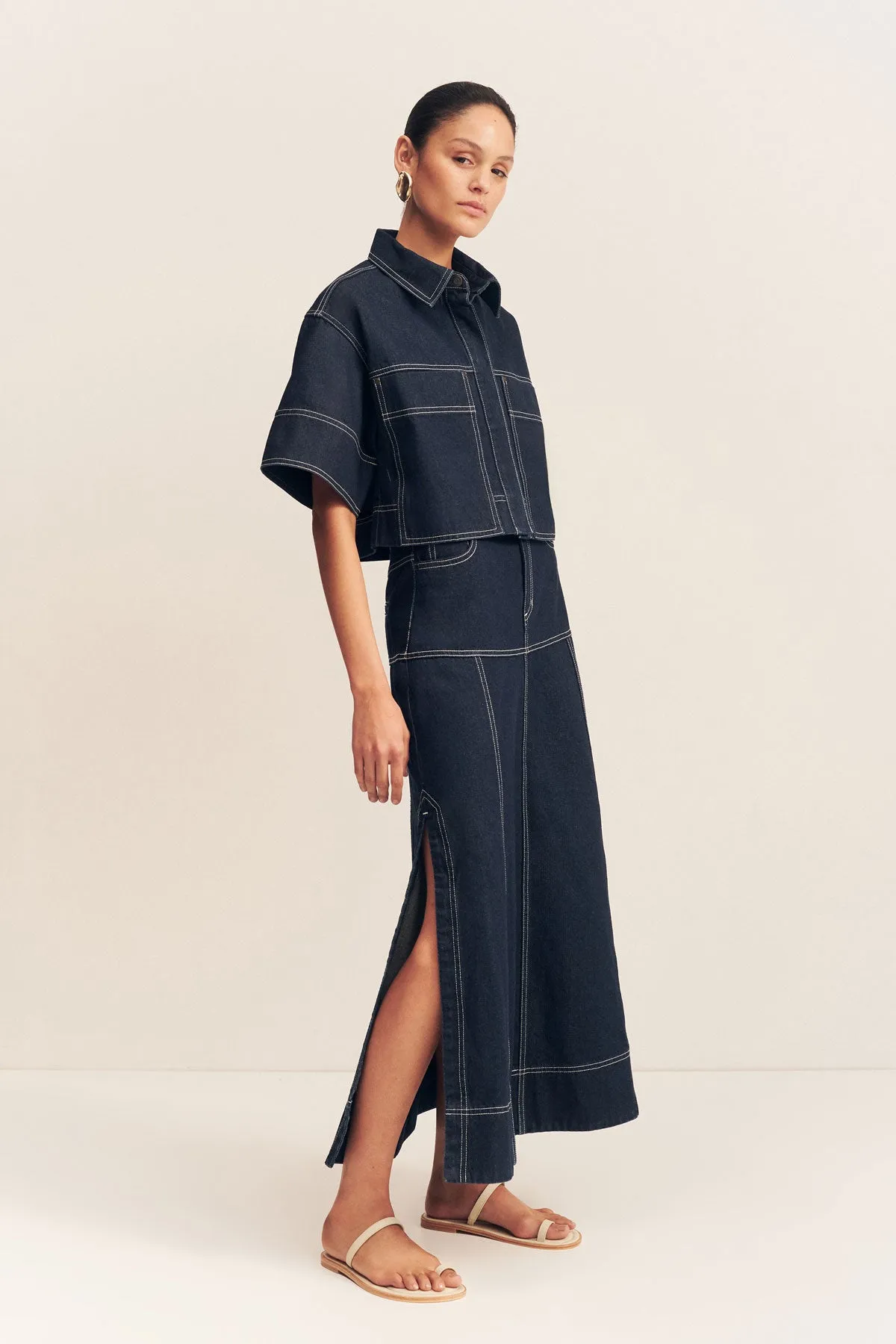 JAQUES FLARED MIDI SKIRT