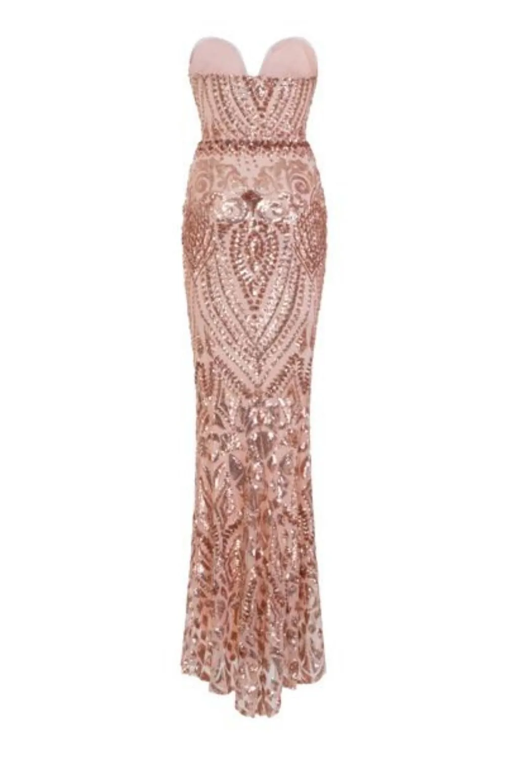 Kenza Gold Luxe Sweetheart Plunge Sequin Embellished Fishtail Dress