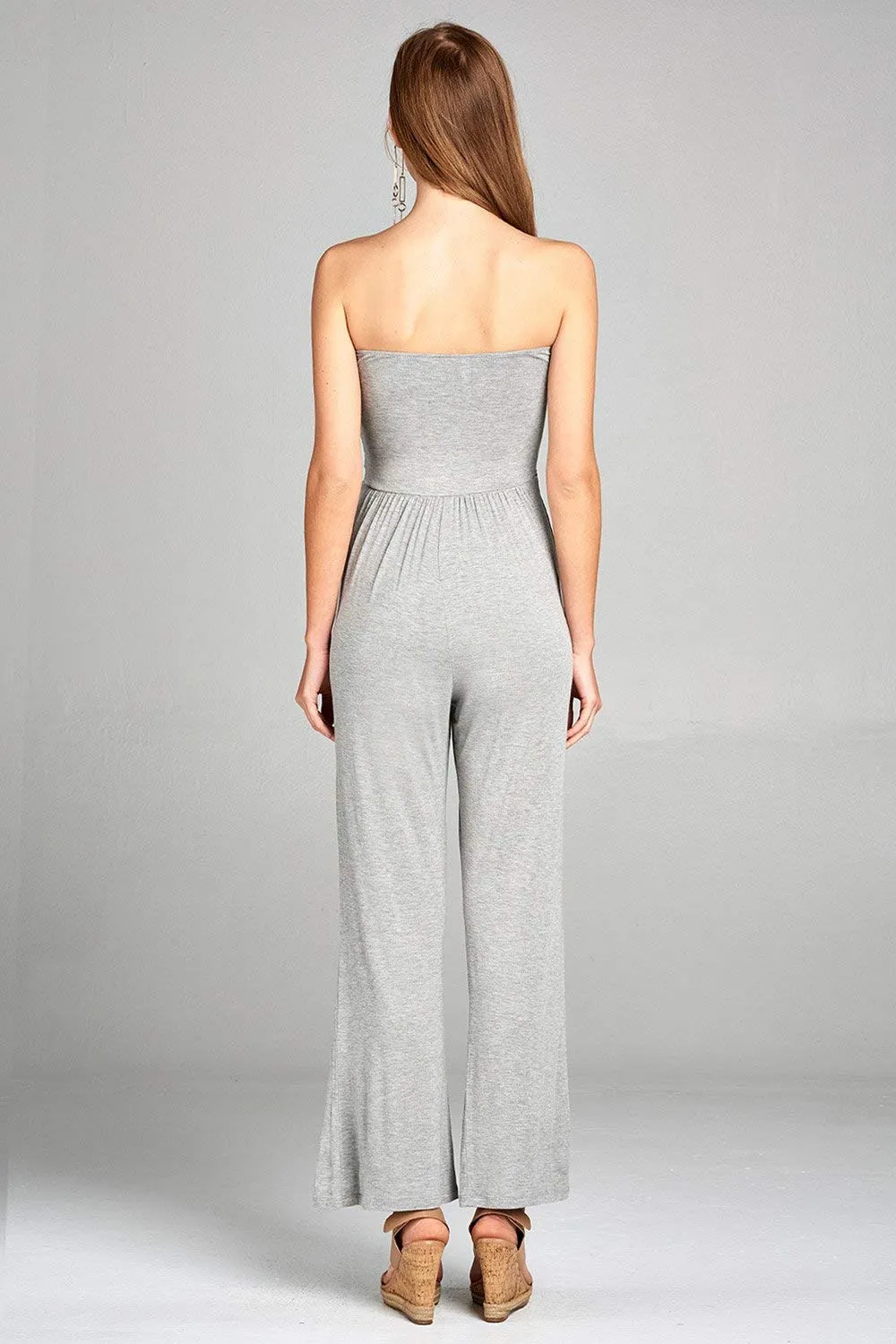 Khanomak Women's Tube Long Wide Leg Spandex Stretch Jumpsuit