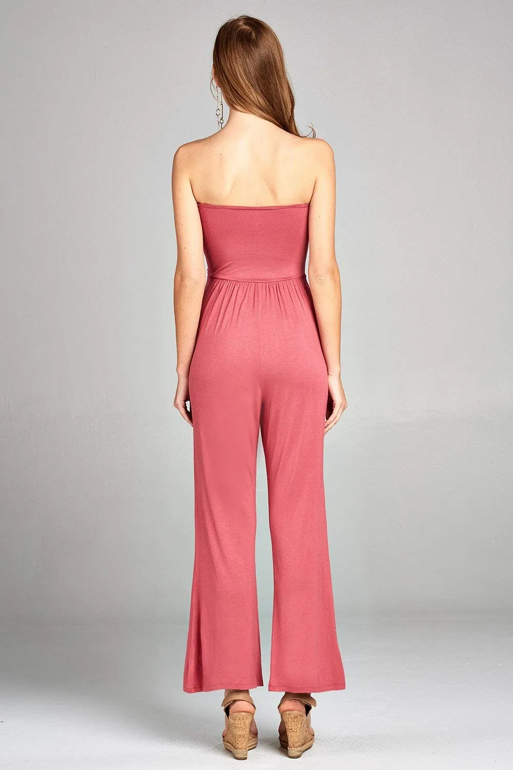 Khanomak Women's Tube Long Wide Leg Spandex Stretch Jumpsuit
