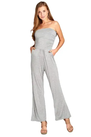 Khanomak Women's Tube Long Wide Leg Spandex Stretch Jumpsuit
