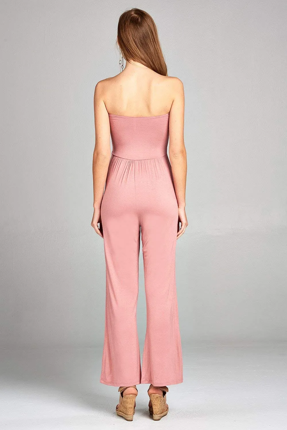 Khanomak Women's Tube Long Wide Leg Spandex Stretch Jumpsuit