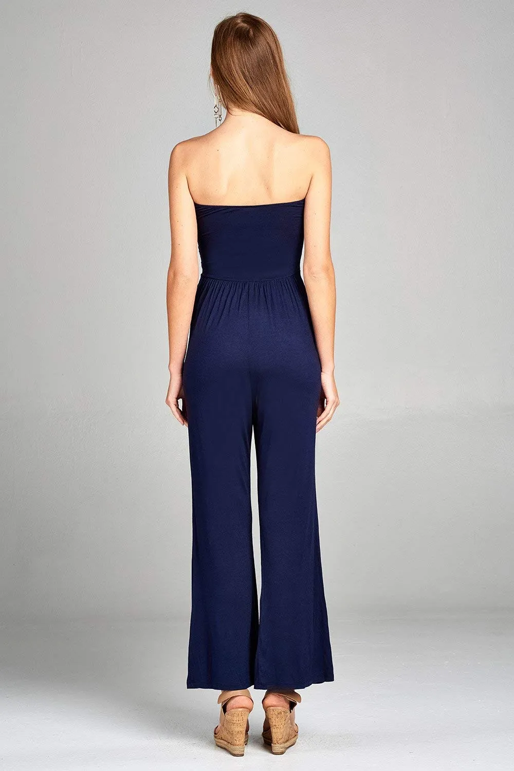 Khanomak Women's Tube Long Wide Leg Spandex Stretch Jumpsuit