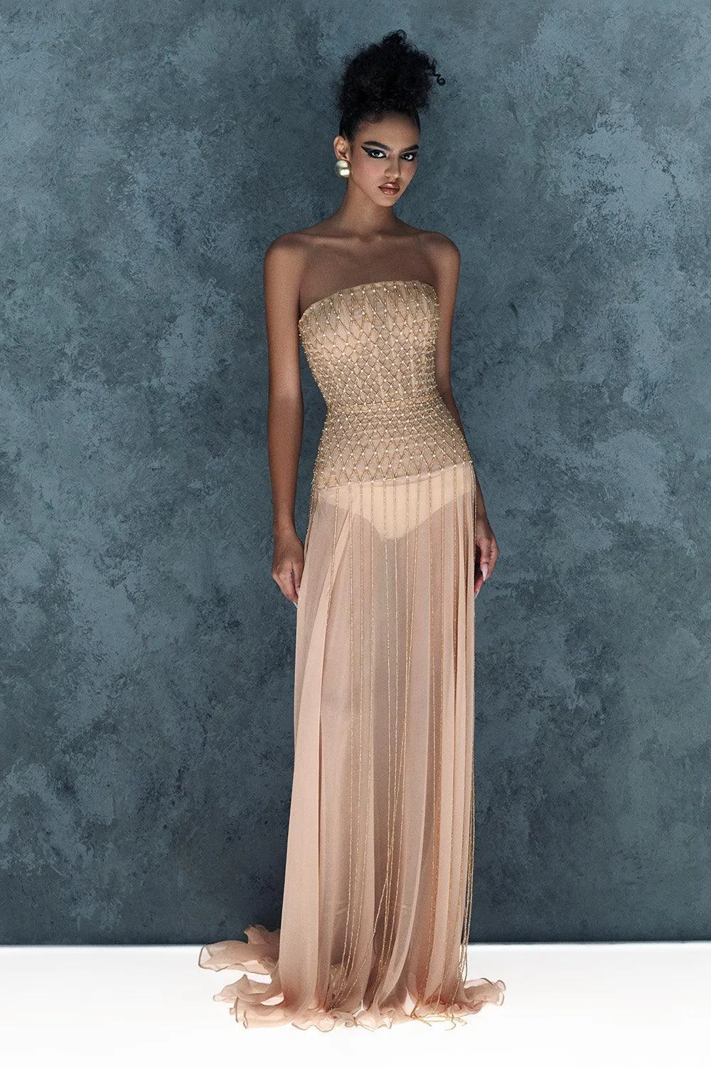 Lunairea Strapless Stone Chiffon Floor Length Dress