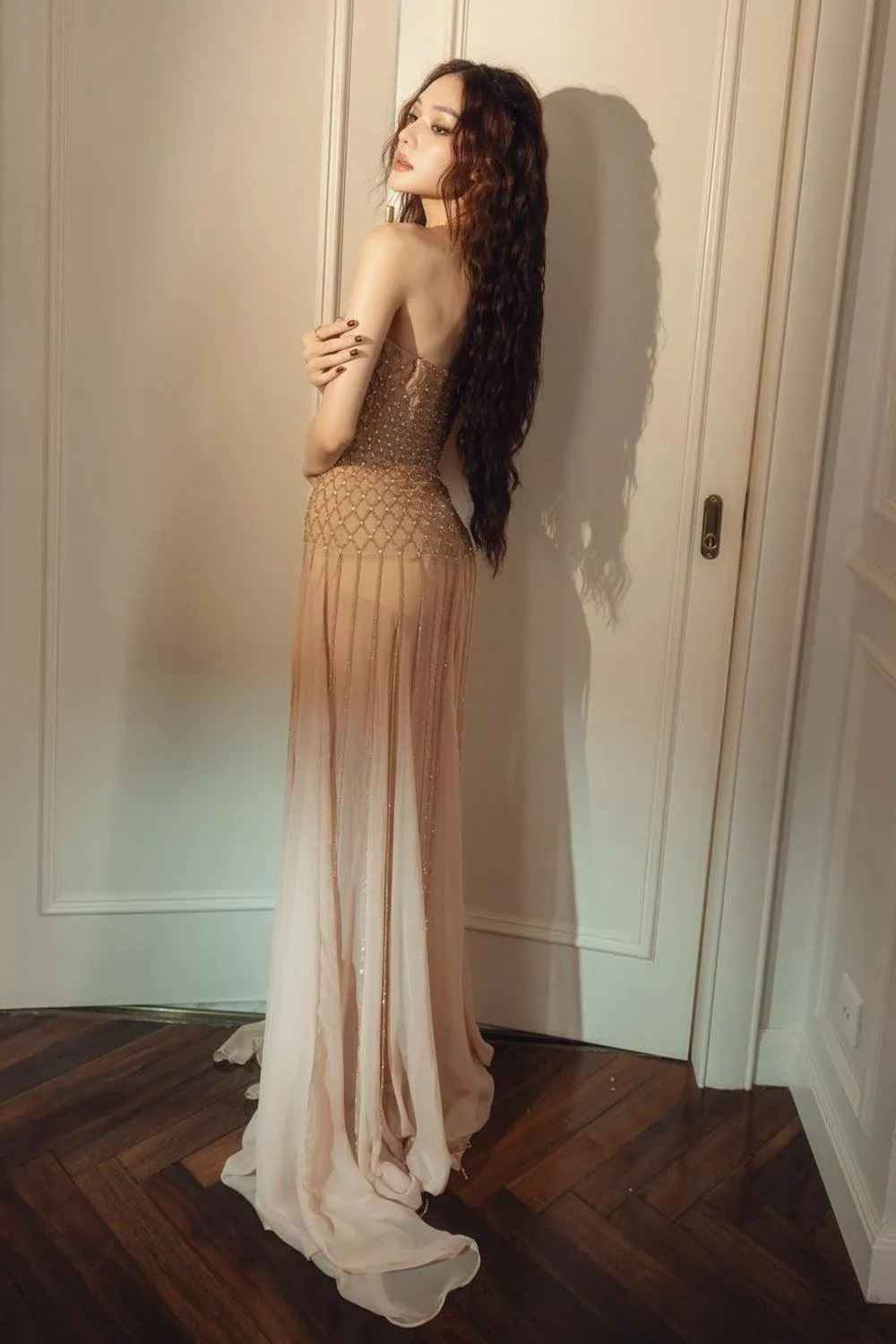 Lunairea Strapless Stone Chiffon Floor Length Dress
