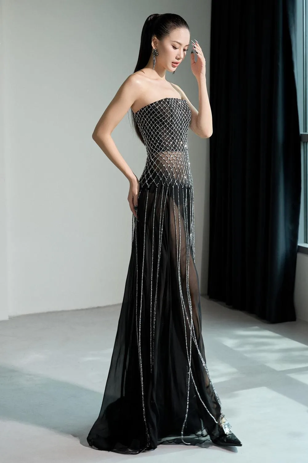 Lunairea Strapless Stone Chiffon Floor Length Dress