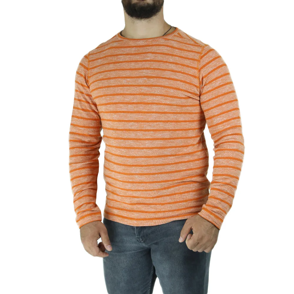 Men's Striped Casual Sweater,Orange